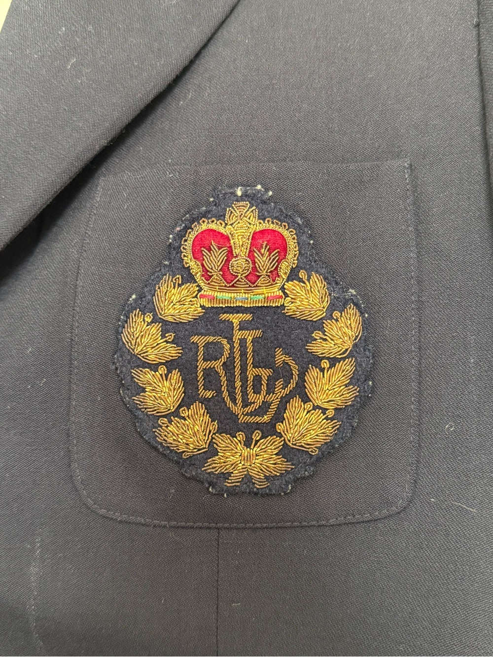 Vintage Ralph Lauren Wool Navy Embroidered Crest Blazer - Picture 3 of 9
